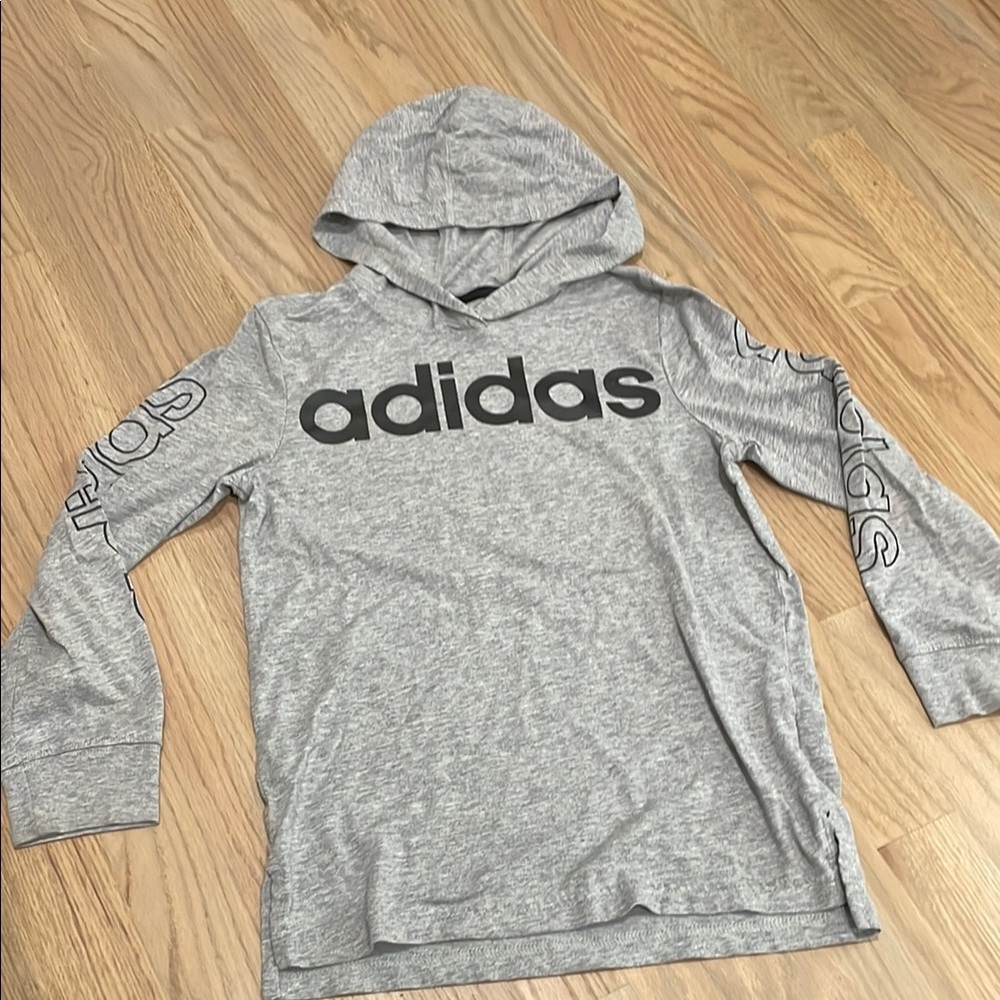 Adidas Kids Gray Long Sleeve Hooded Tee Size 7